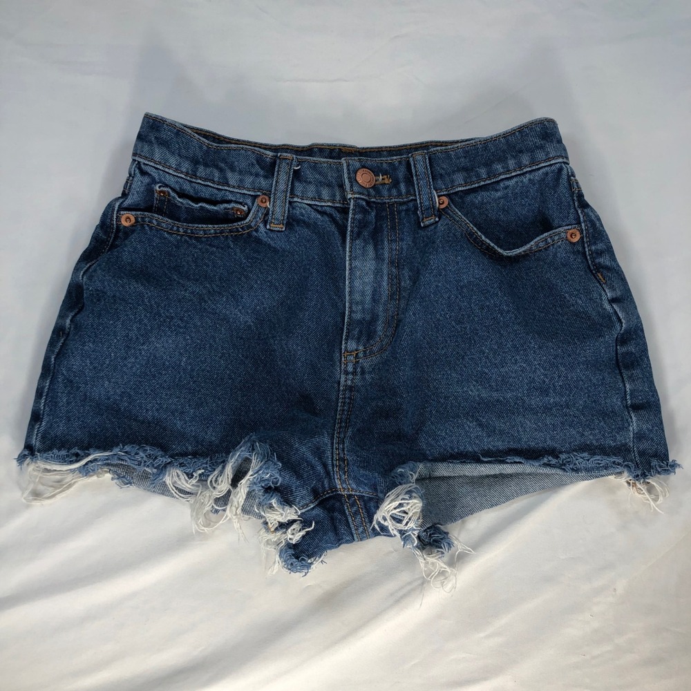 PINK Victoria's Secret Denim‎ Cutoff Shorts Blue High Waisted Frayed Hem Size 24